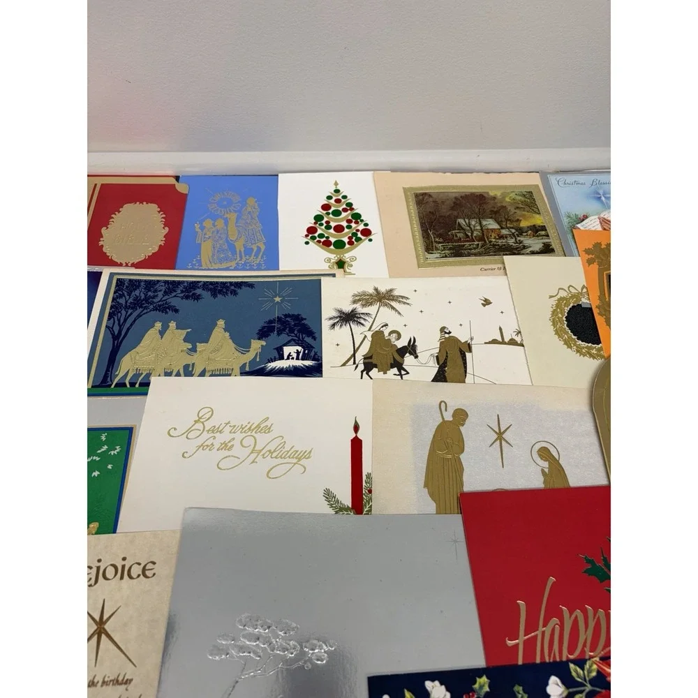 Vintage Metallic Christmas Cards Fronts ONLY for Scrapbooking Crafts Lot of 50+